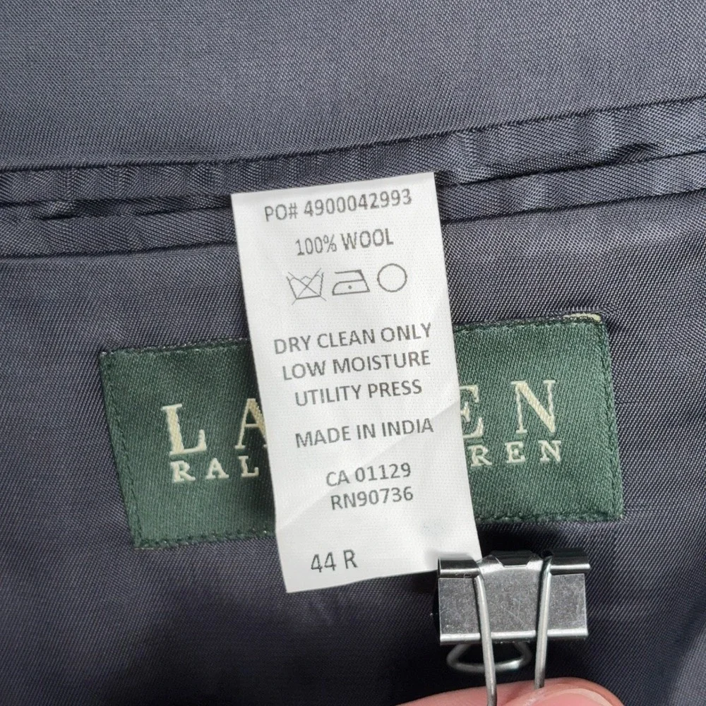 Lauren Ralph Lauren Plaid Wool Elbow Patch Blazer Mens Size 44R Navy Black